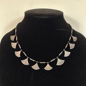 Niger Tuareg Hand Engraved Silver Drop and Black Seed Bead 18” African Necklace